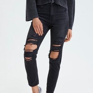 Black ripped high waisted mom jeans